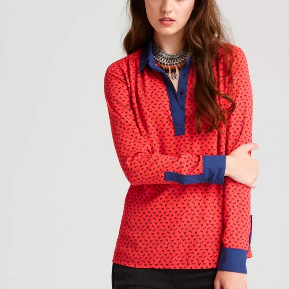 Free People Popover Blouse Horse Pattern
Equestrian Red & Blue Sz XS